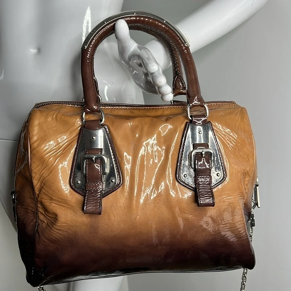 Prada Brown Vernice Sfumata Ombré Patent Leather Satchel Crossbody Bag